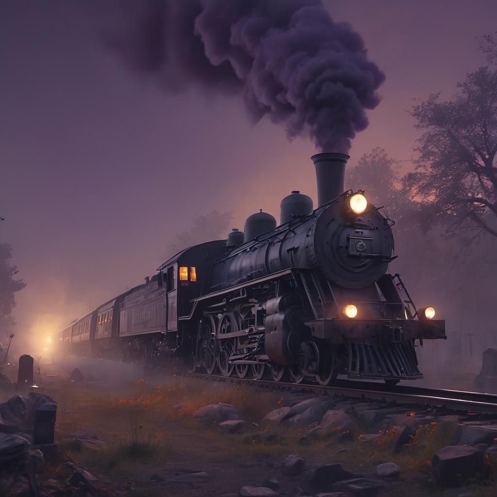 Ghostly Steam Train Passes Spooky Cemetery