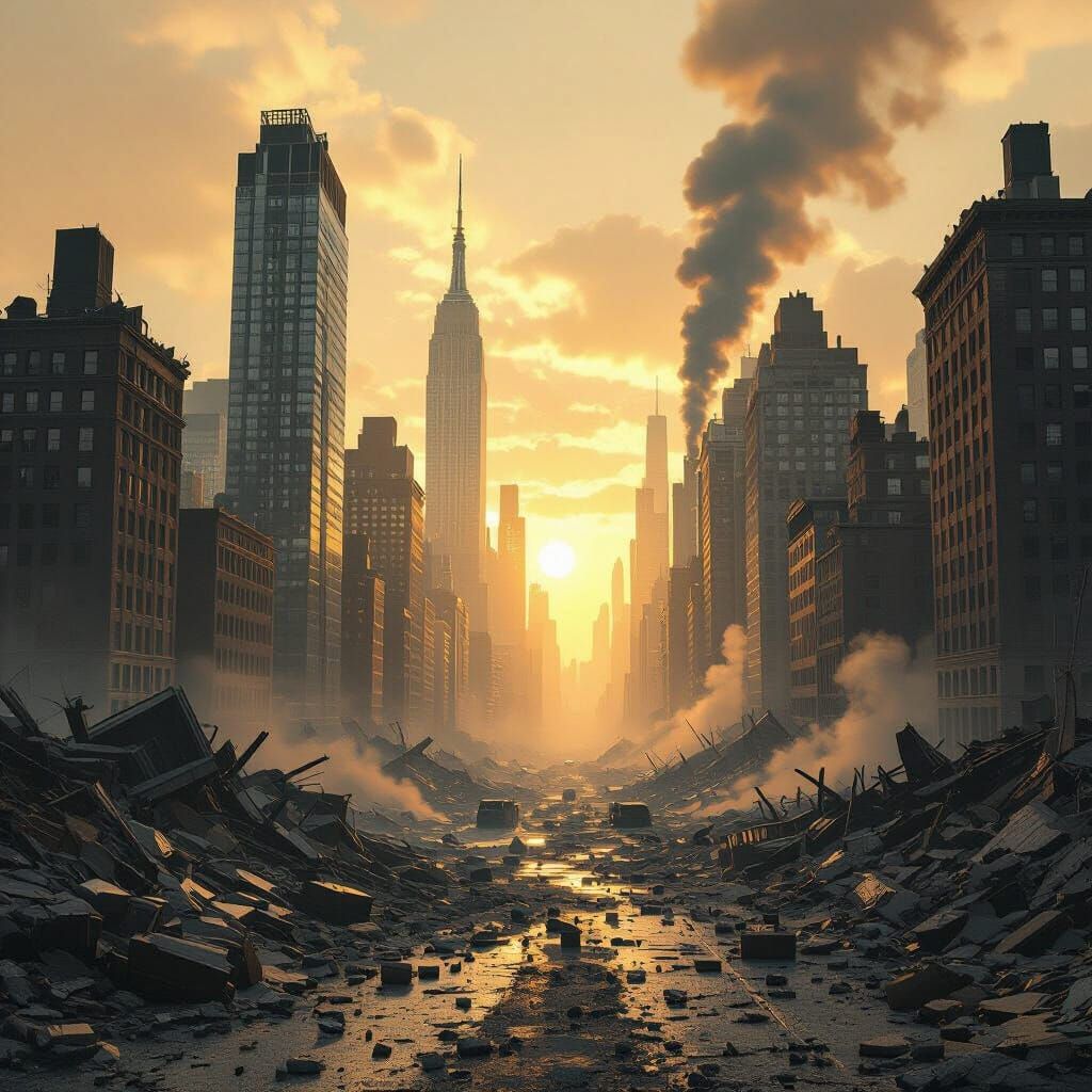 Post-Apocalyptic New York Cityscape in Cinematic Style