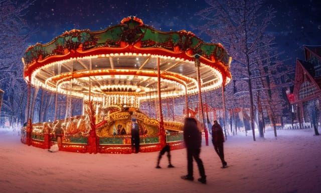 Detailed Winter Wonderland Amusement Park Photography