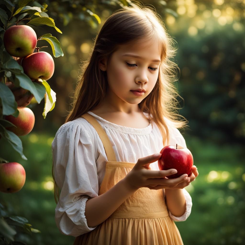 Girl in Garden About to Bite Apple: Splash Art