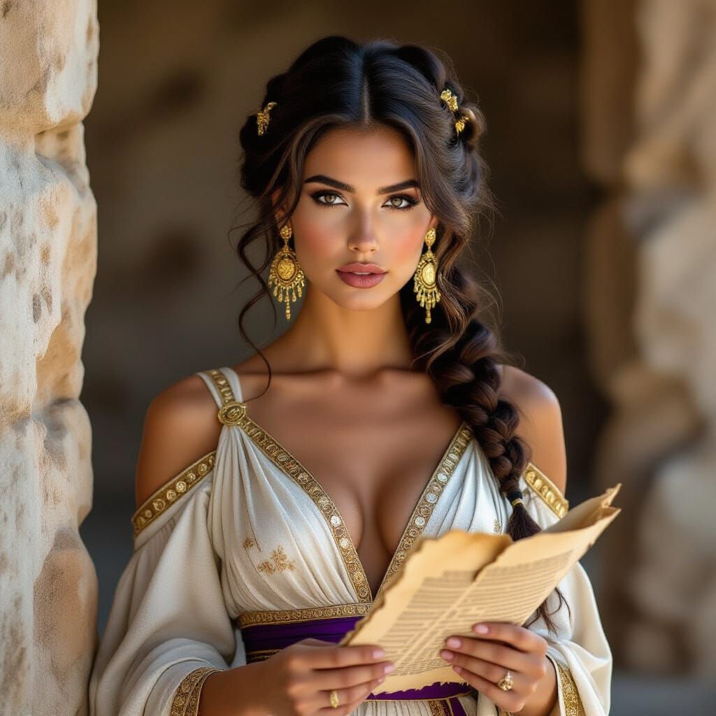 Ancient Greek Woman with Parchment in Baroque Style