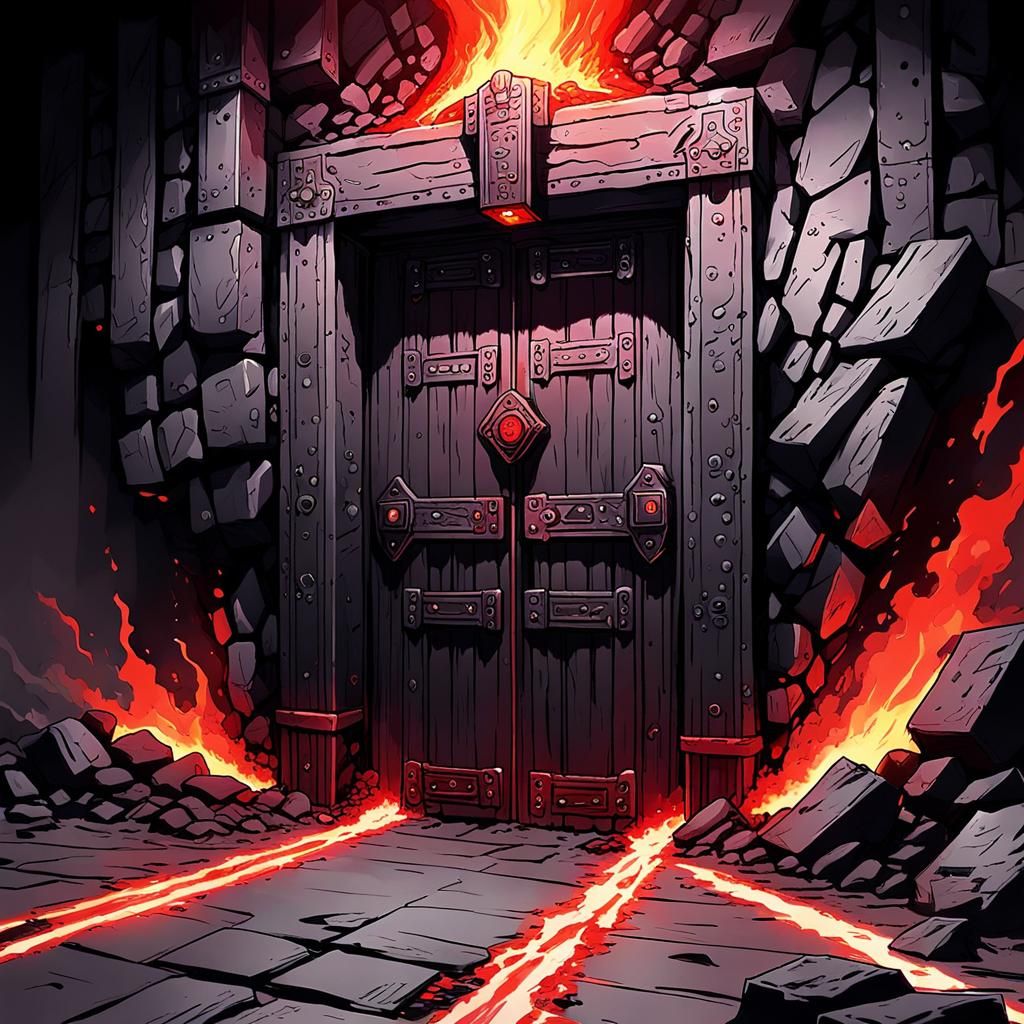 Anime Dungeon Door with Lava Floor