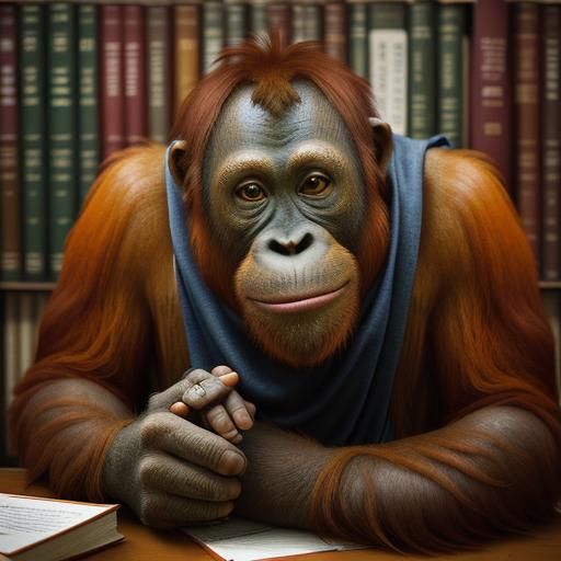 Orangutan Librarian Portrait with Bokeh