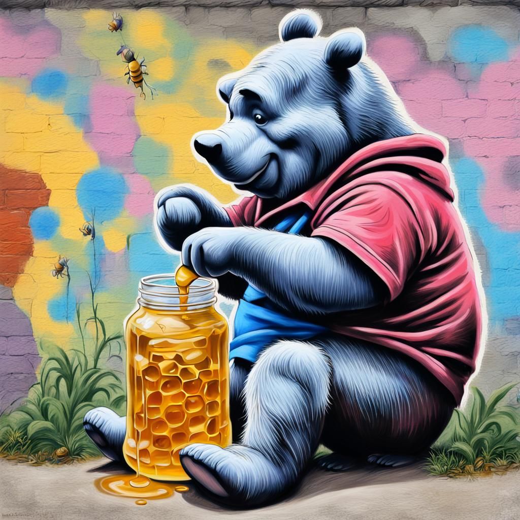 Winnie the Pooh Graffiti Art in Banksy Style