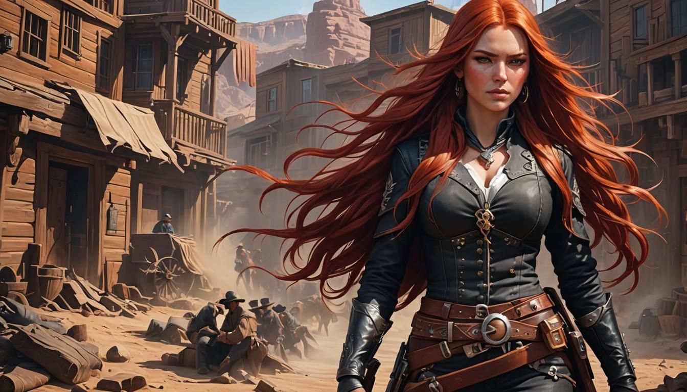 Cartoon Wild West Gunslinger Portrait in Detailed Digital Ar...