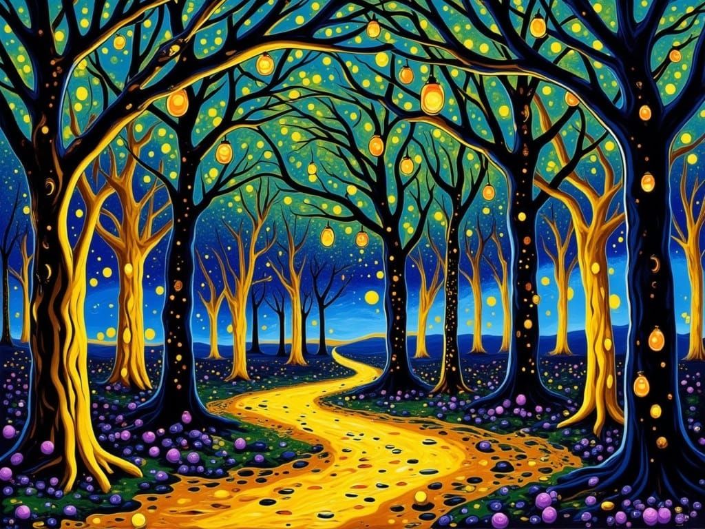 Whimsical Forest Grove with Glowing Lanterns
