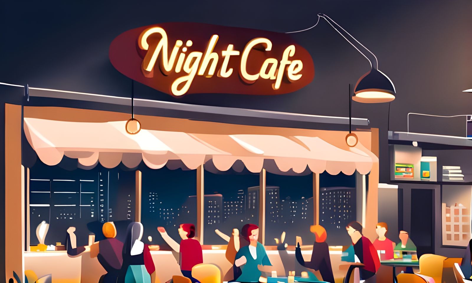 Cozy Night Cafe with Neon Signage