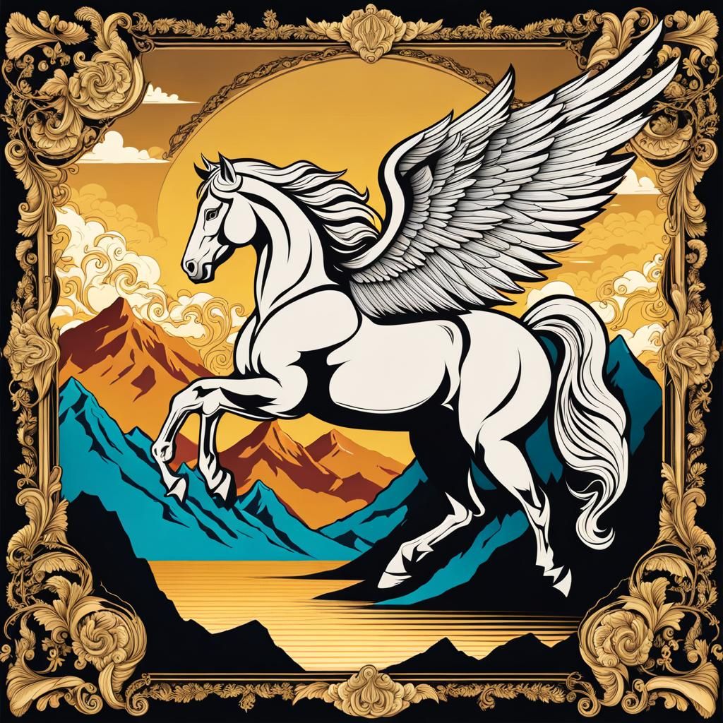 Pegasus Rides Through Olympus: Baroque Mountain Scene