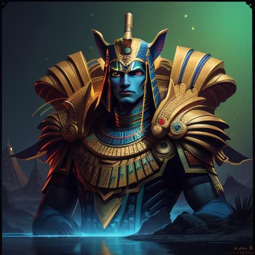 Japanese Pharaoh in Neon, Digital Art