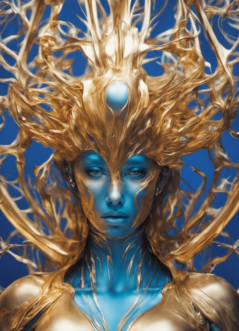 Confident Woman in Blue Latex: Hyperrealistic Portrait