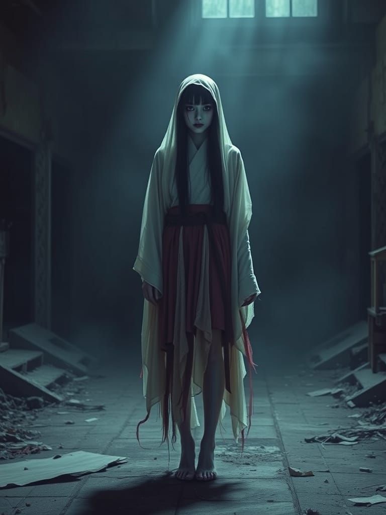 Ethereal Japanese Ghost in Abandoned Setting