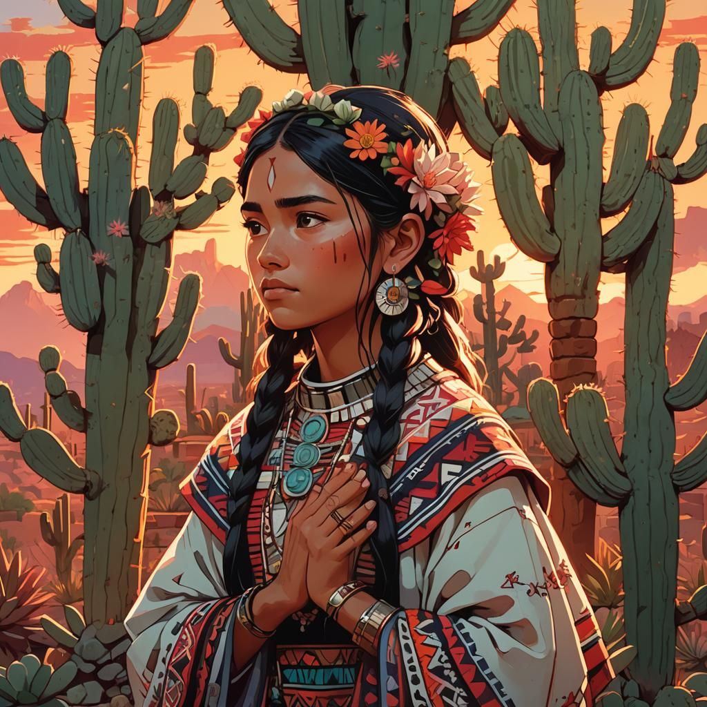 Xochitl Girl in Aztec Clothing Anime Style