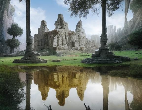 Sci-Fi Temple Ruins in Retrofuturistic Style