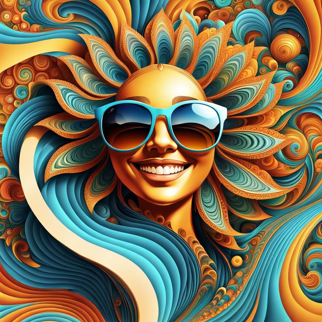 Smiling Face with Sunglasses in Abstract Digital Art