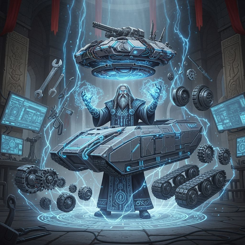 Sorcerer Forges Futuristic Tank with Techno-Magic