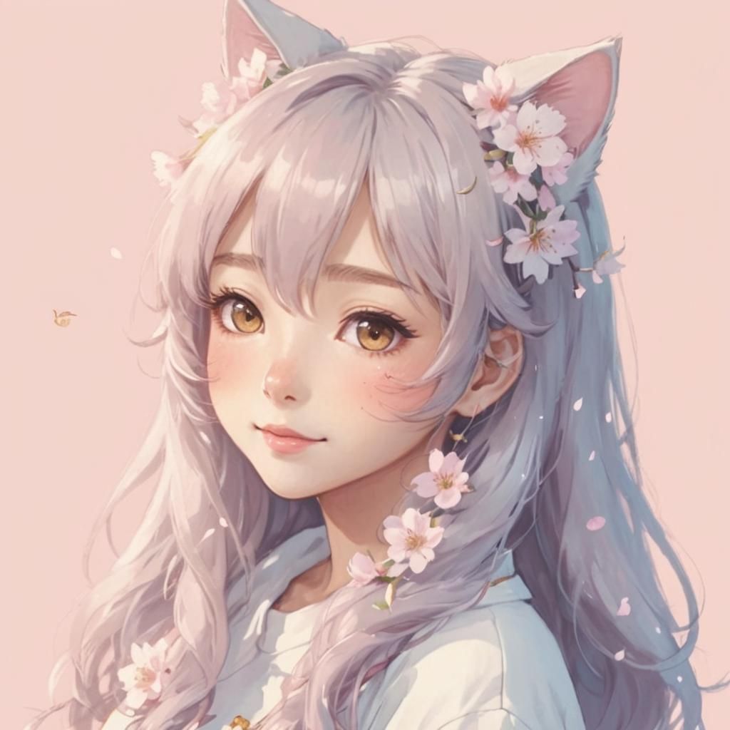 Anime Neko Girl Portrait in Kawaii Style