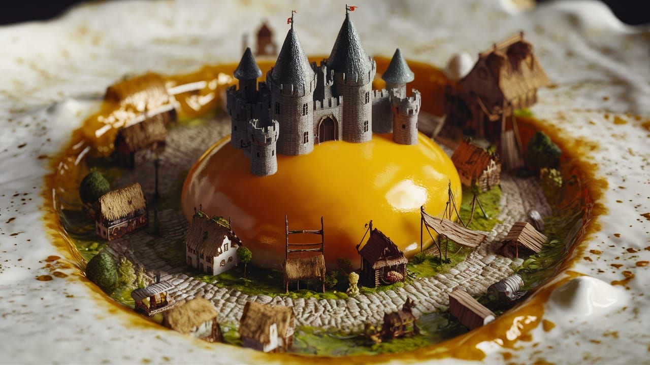 Fried Egg Miniature Landscape With Castle