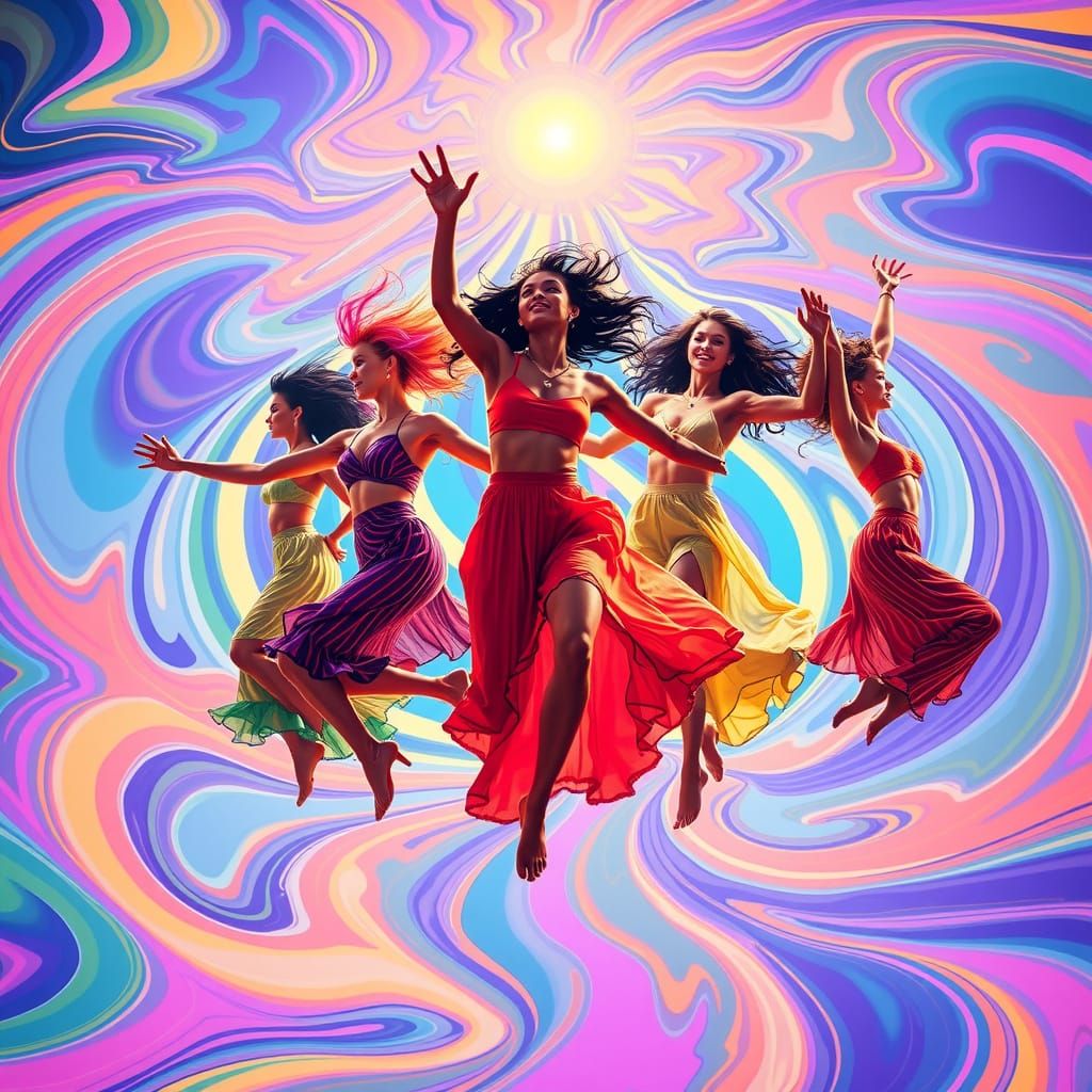 Diverse Kinetic Sculptures Dancing in Vibrant, Swirling Patt...