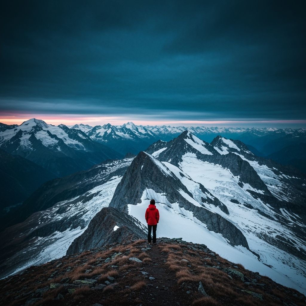 Lone Hiker Gazes at Majestic Swiss Alps Sunrise