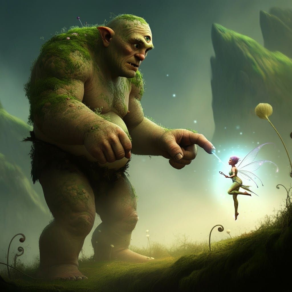 Fairy vs Cyclops: Whimsical Fantasy Art