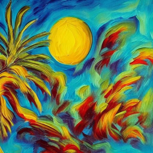 Palm Trees on Distant Planet in Fauvist Style