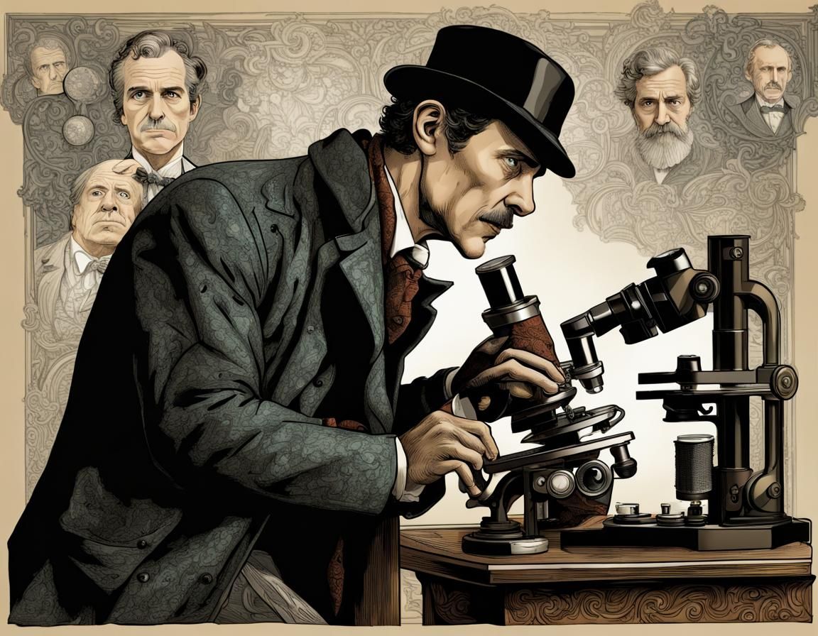 Detailed Sherlock Holmes Portrait with Microscope
