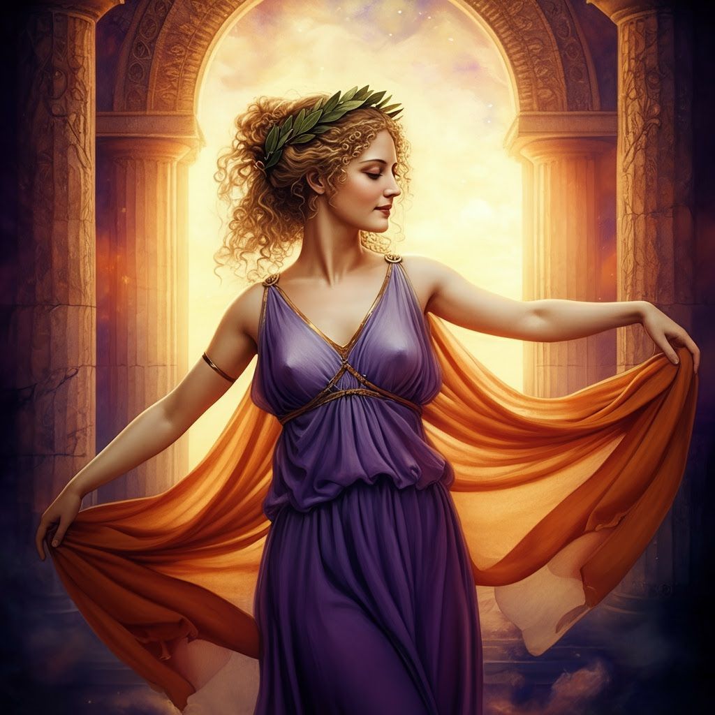 Terpsichore Dancing in Ancient Temple, Hyperrealistic