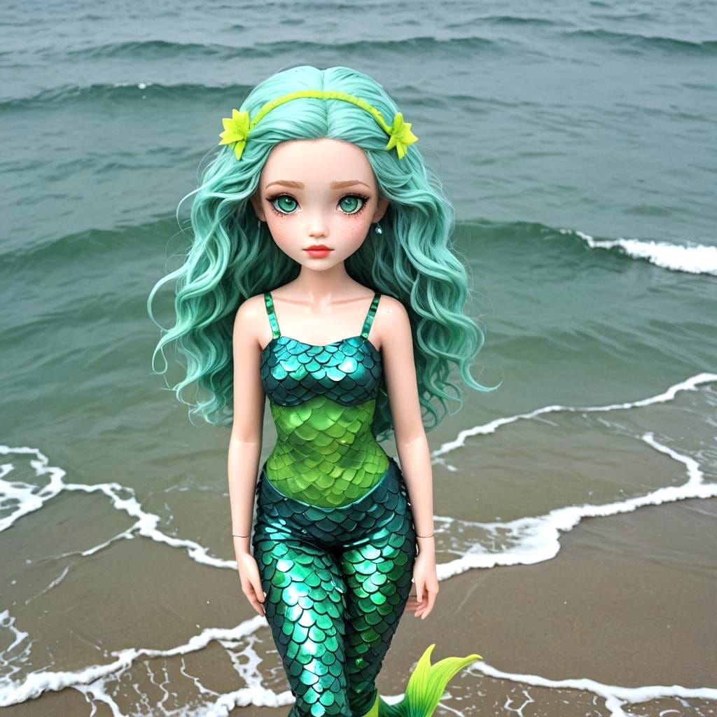Kind Young Mermaid with Sea Green Hair