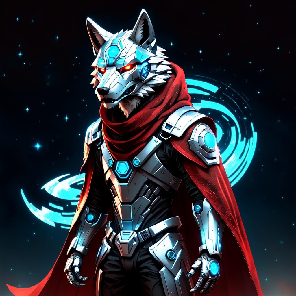 Galactic Cybernetic Wolf Assassin in Dark Space
