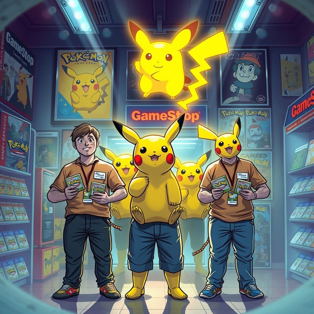 GameStop Employees' Pikachu Summoning Circle in Retro Sci-Fi...