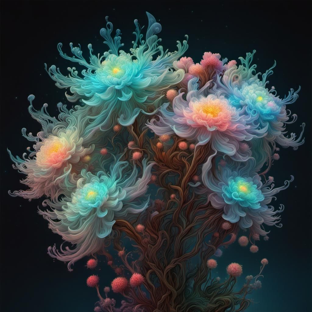 Luminous Bioluminescent Nebula Flower in Manga Art Style