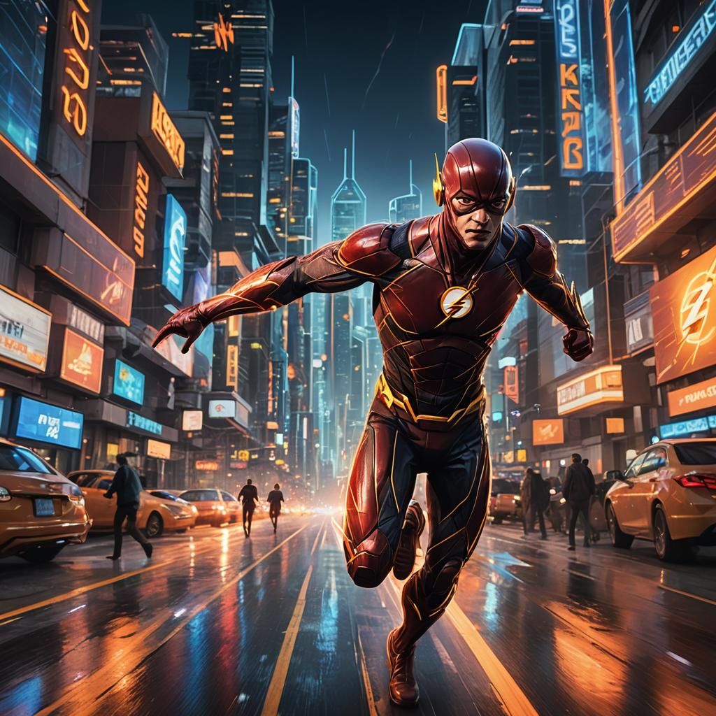 The Flash Races Through a Cyberpunk Cityscape