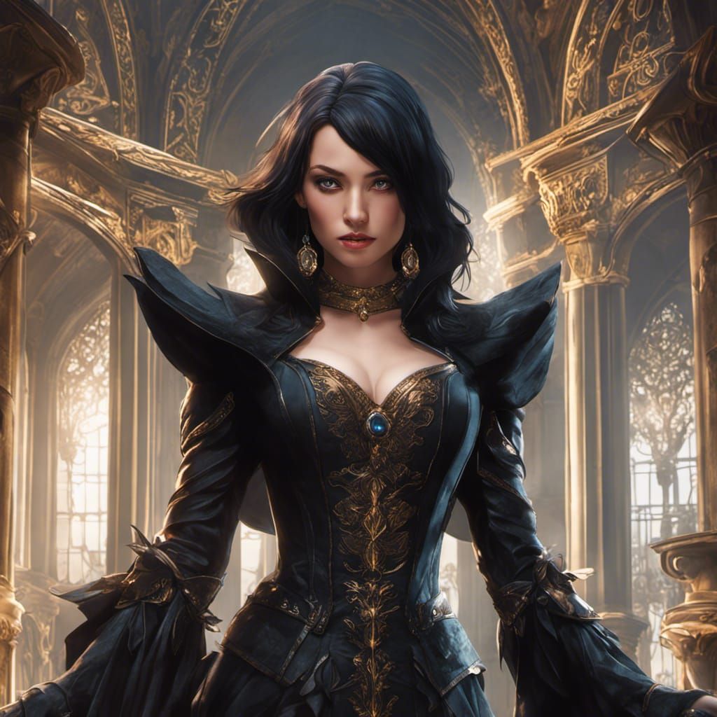 Beautiful Vampire in Gothic Dress, Comic Book Art