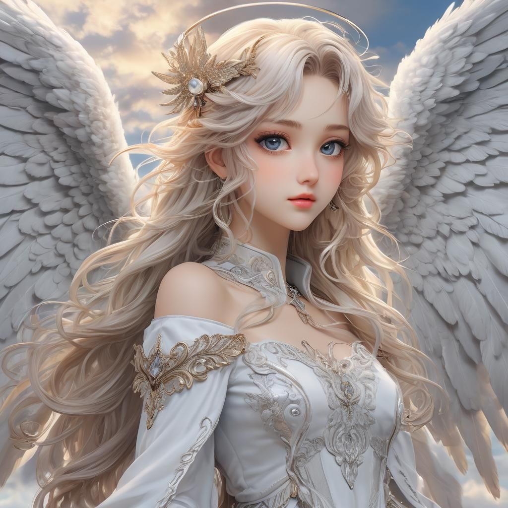 Anime-Style Angel Girl Portrait with Wings