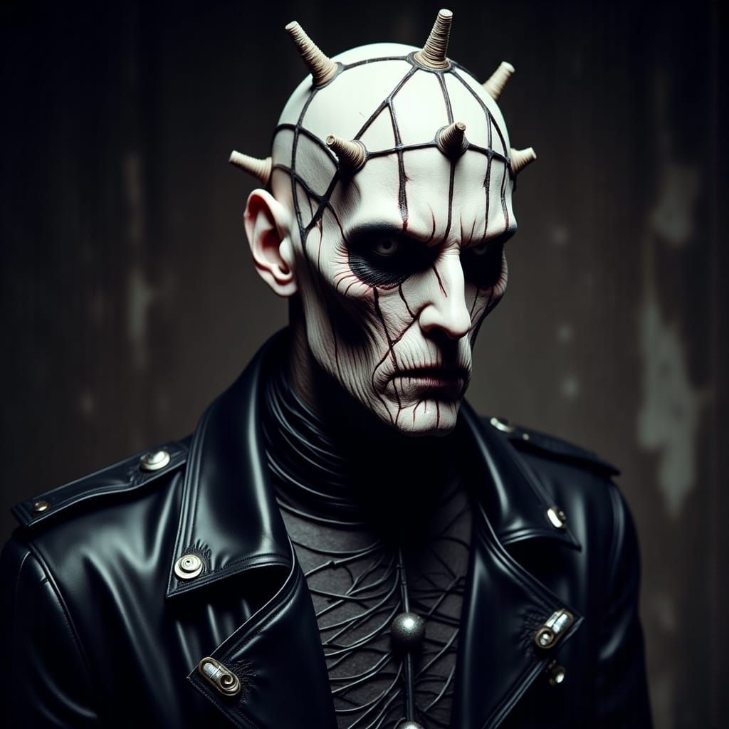 Eerie Figure with Grid Head in Gothic Style