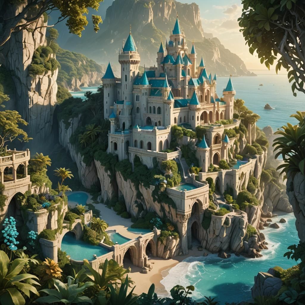 Coastal Kingdom: Sandstone Castle in Golden Light