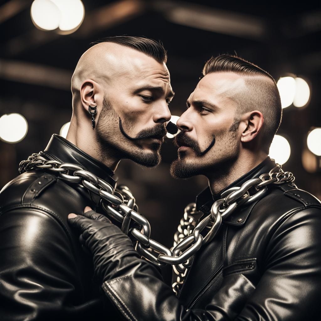 Two Bald Men Kissing in Tom of Finland Style