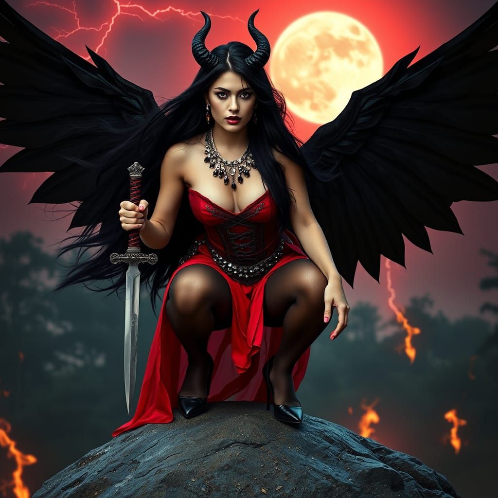 Surreal Goddess with Horns and Wings in Cinematic Film Style