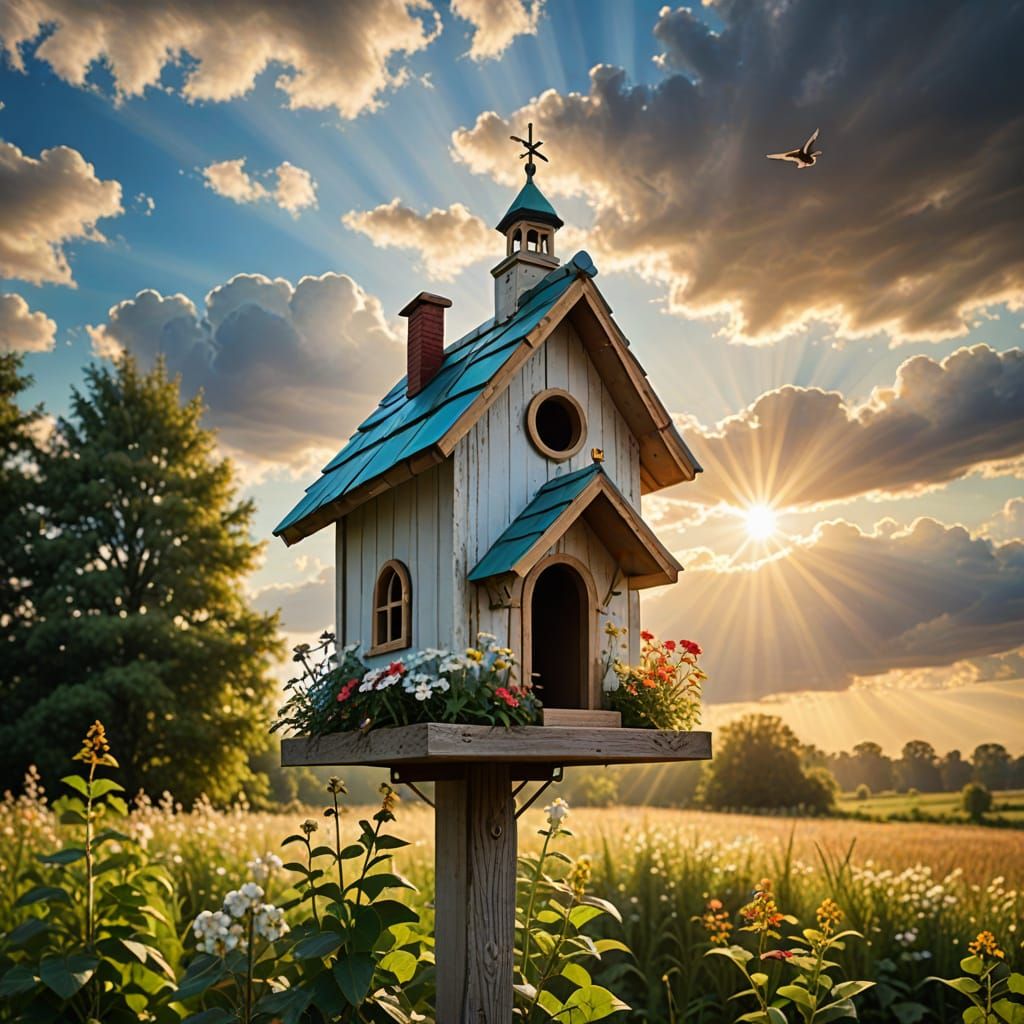 Birdhouse in Heaven with Divine Sunshine