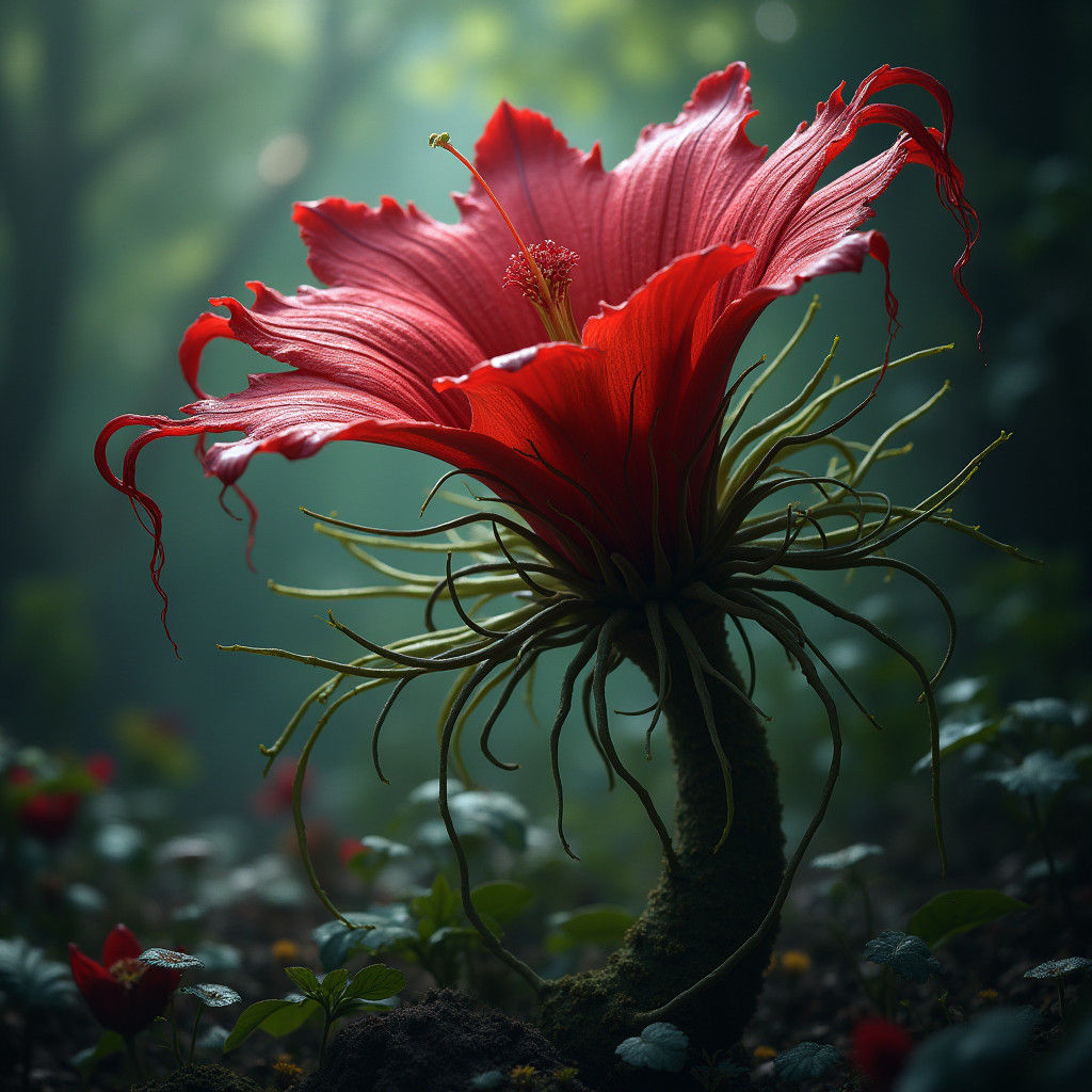 Blooming Bloodvine: Carnivorous Plant in Detailed Matte Pain...