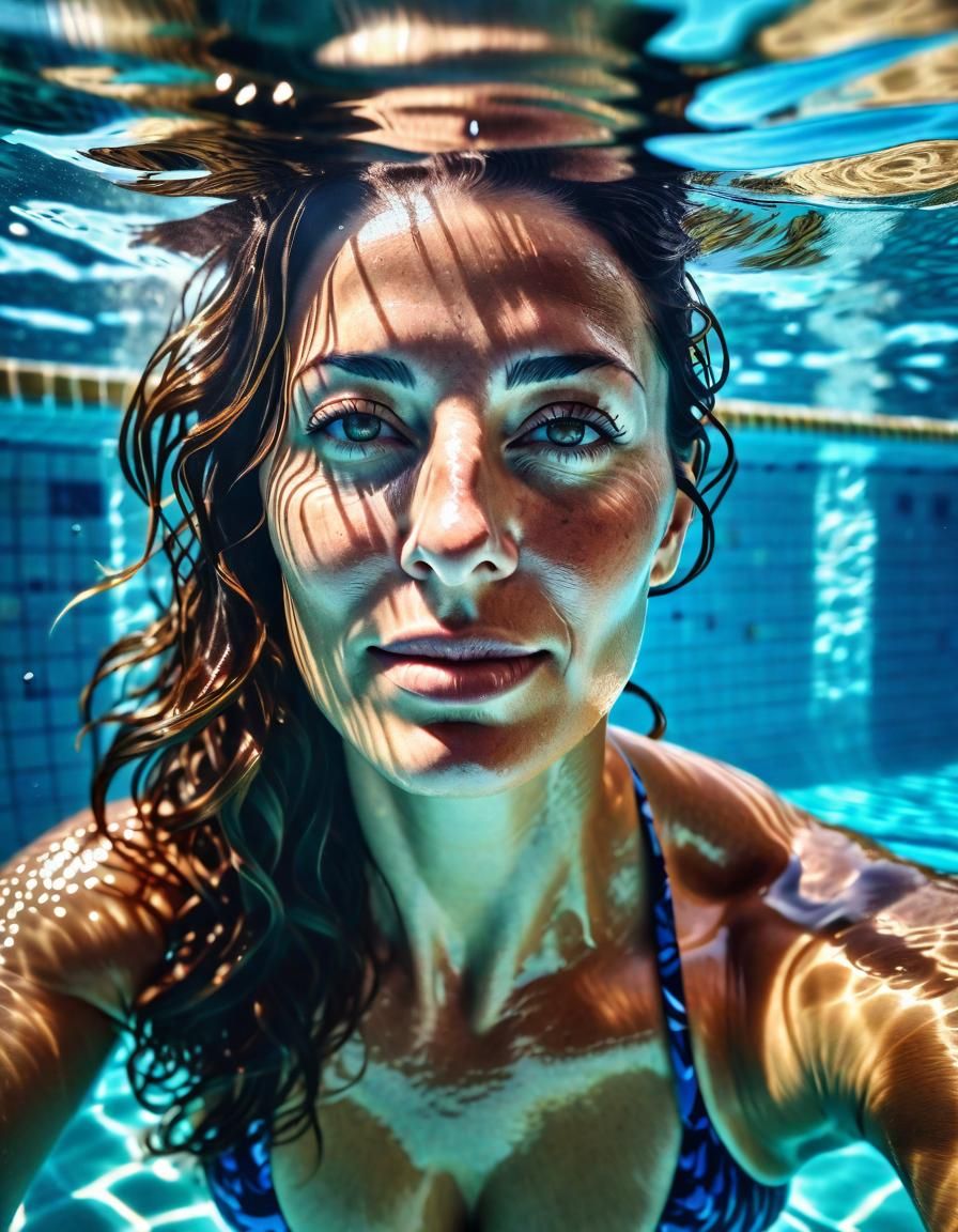 Beautiful Woman Underwater in Sunlit Pool, Renaissance Style