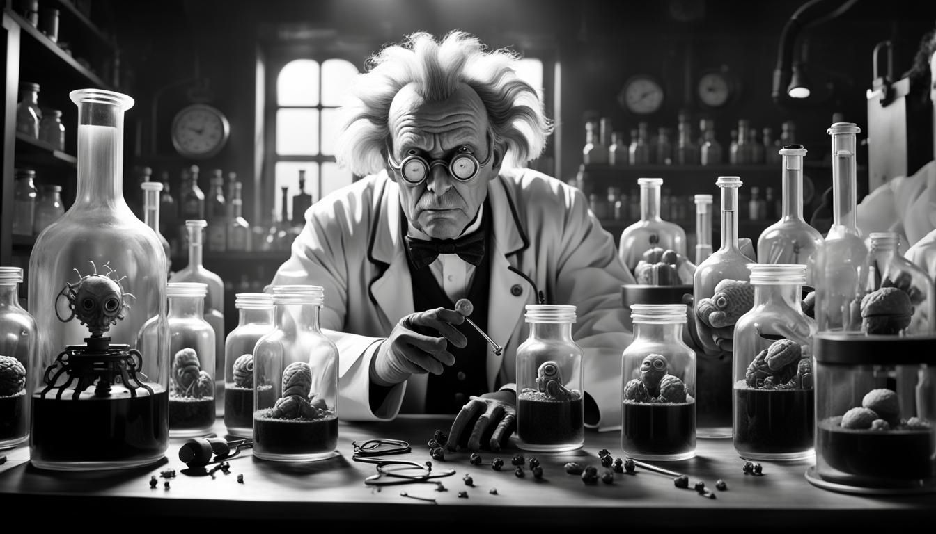 Mad Scientist Lab in Black and White