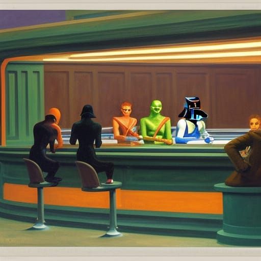 Star Wars Cantina as Edward Hopper Painting