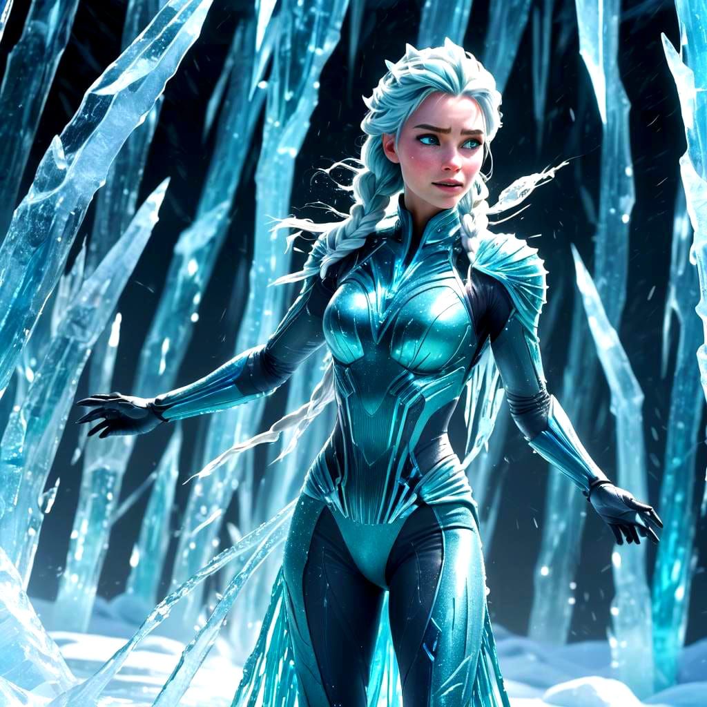 Elsa as Icy Superheroine in 3D Digital Art