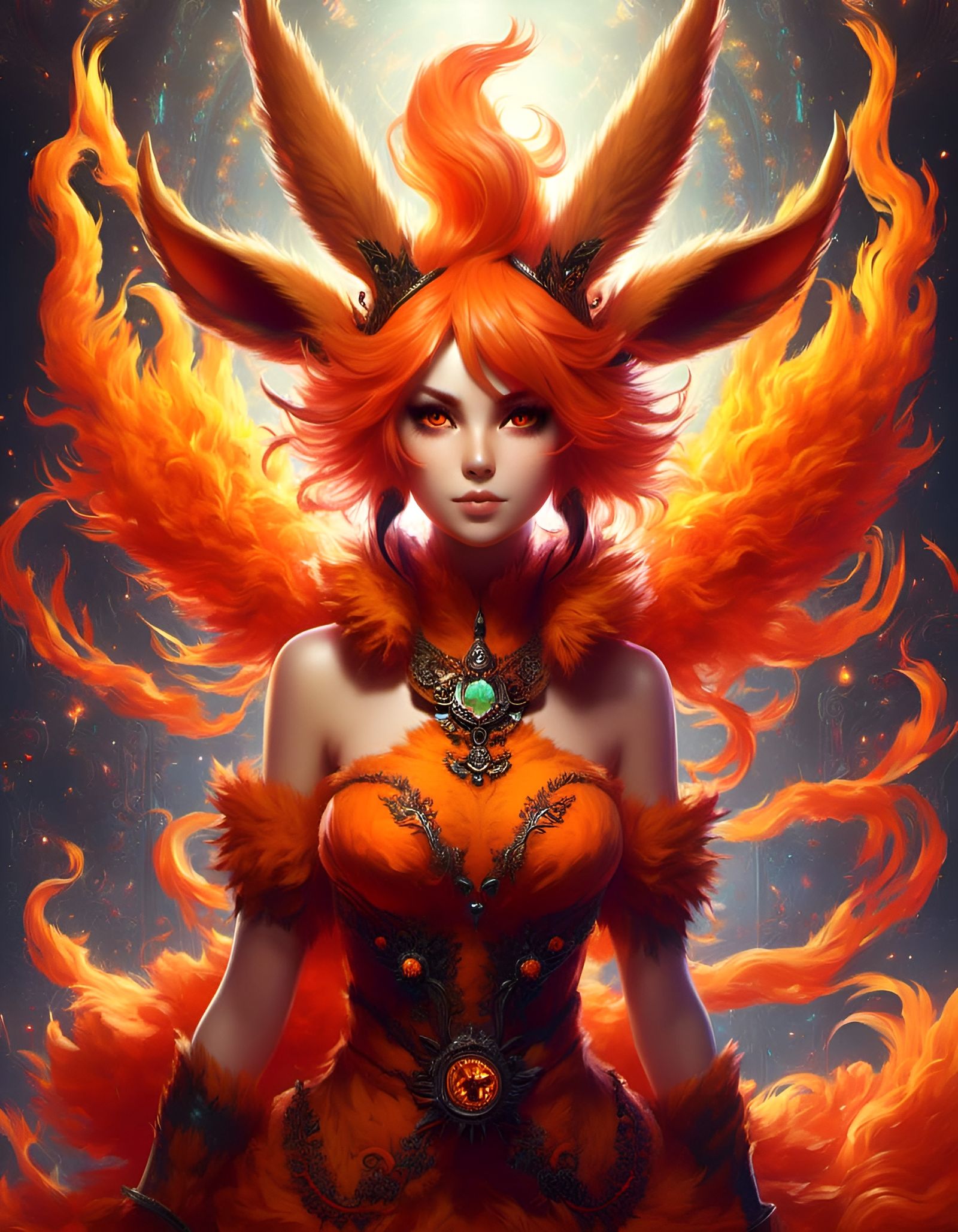 Flareon Girl: Hyperdetailed Digital Fantastic Art