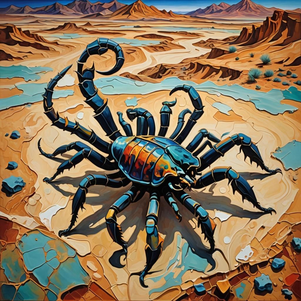 Abstract Scorpion in Desert, Expressionist Oil Painting