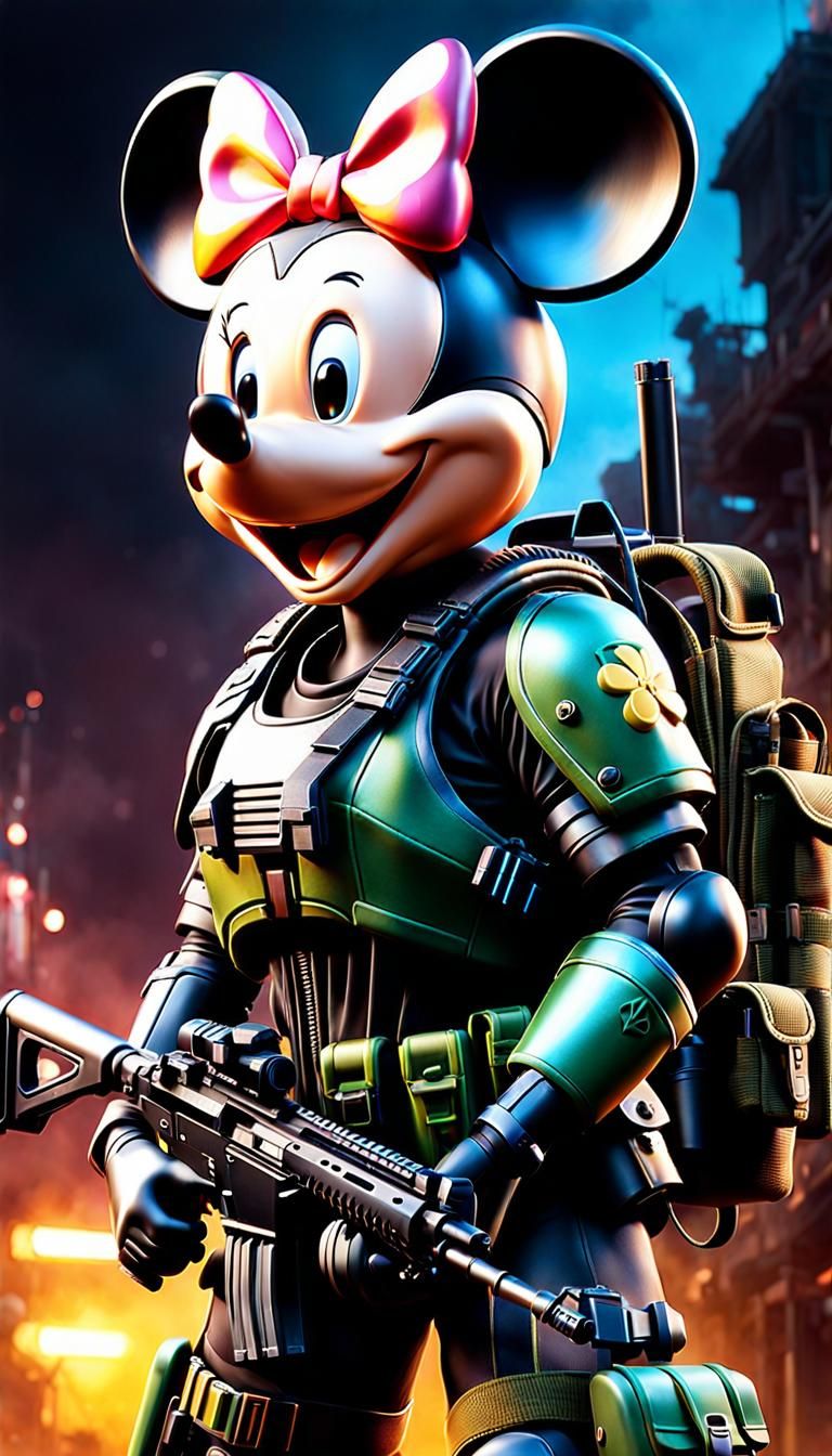 Minnie Mouse in Tactical Gear: Hyperrealistic Digital Art