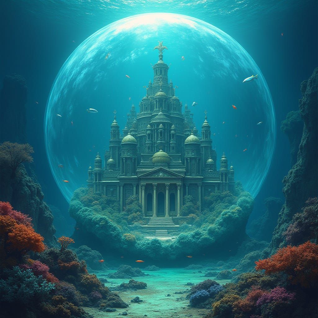Bioluminescent Atlantean City in Ocean Bubble
