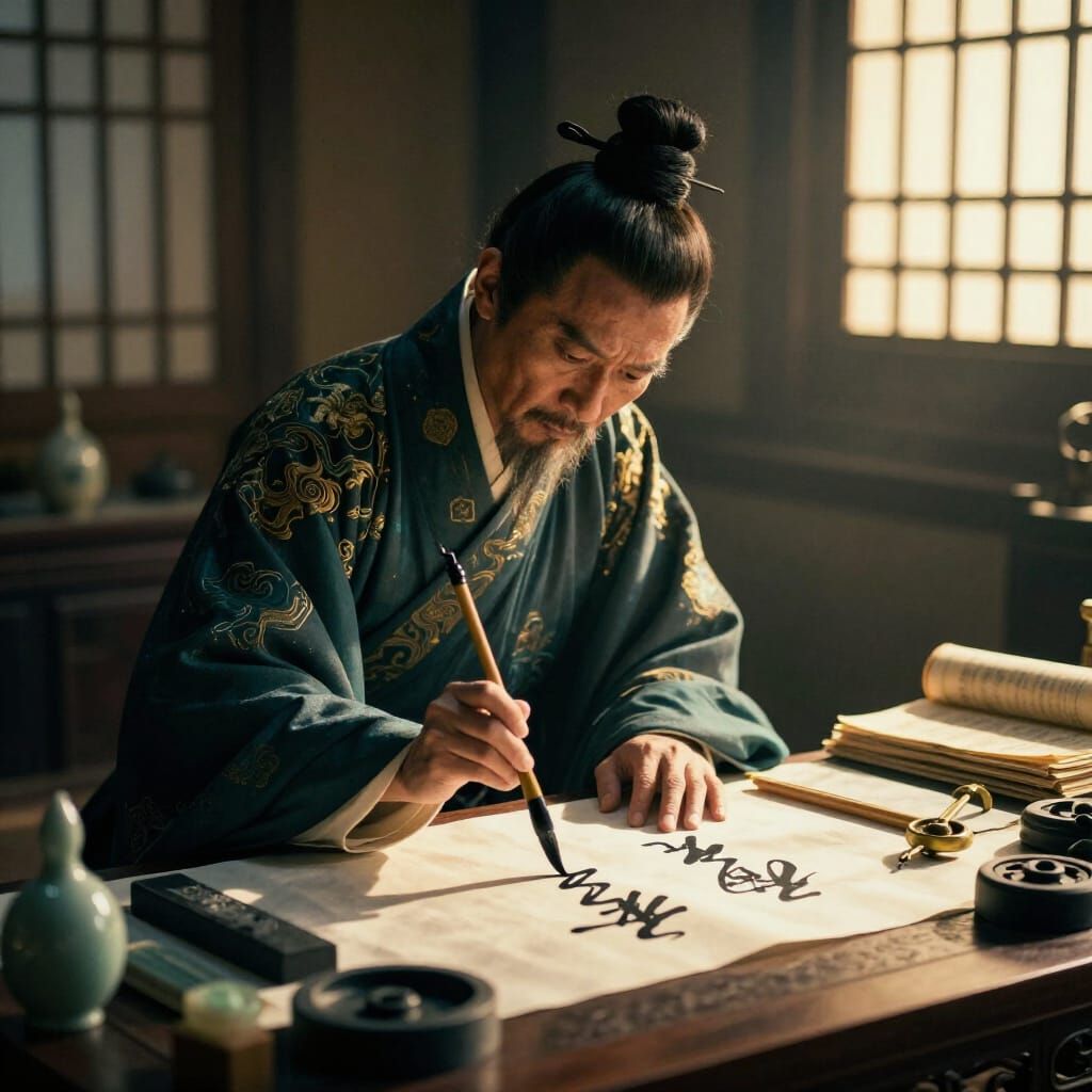 Ancient Calligrapher in Golden Sunlight