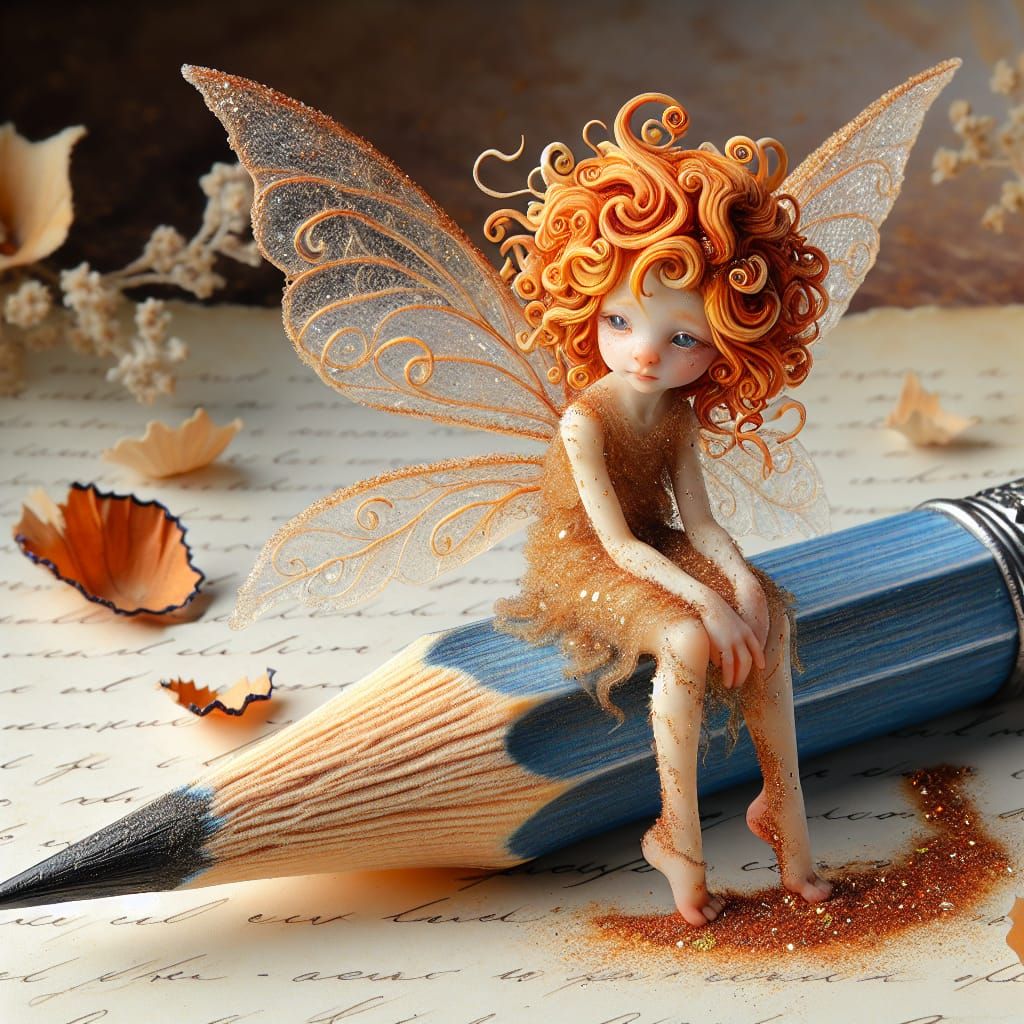 Fairy Riding a Pencil on Letter Backdrop